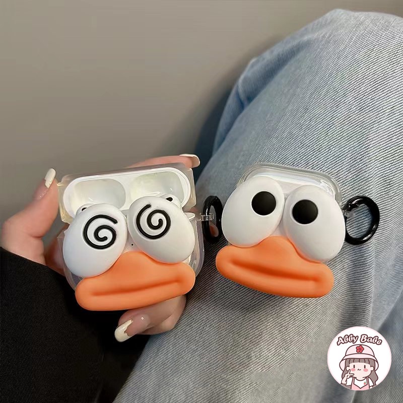 Vỏ Bảo Vệ Hộp Sạc Tai nghe không dây Airpods 1 / 2 / pro Hình Vịt Mắt To Bằng TPU Mềm Trong Suốt Kiểu Hàn Quốc