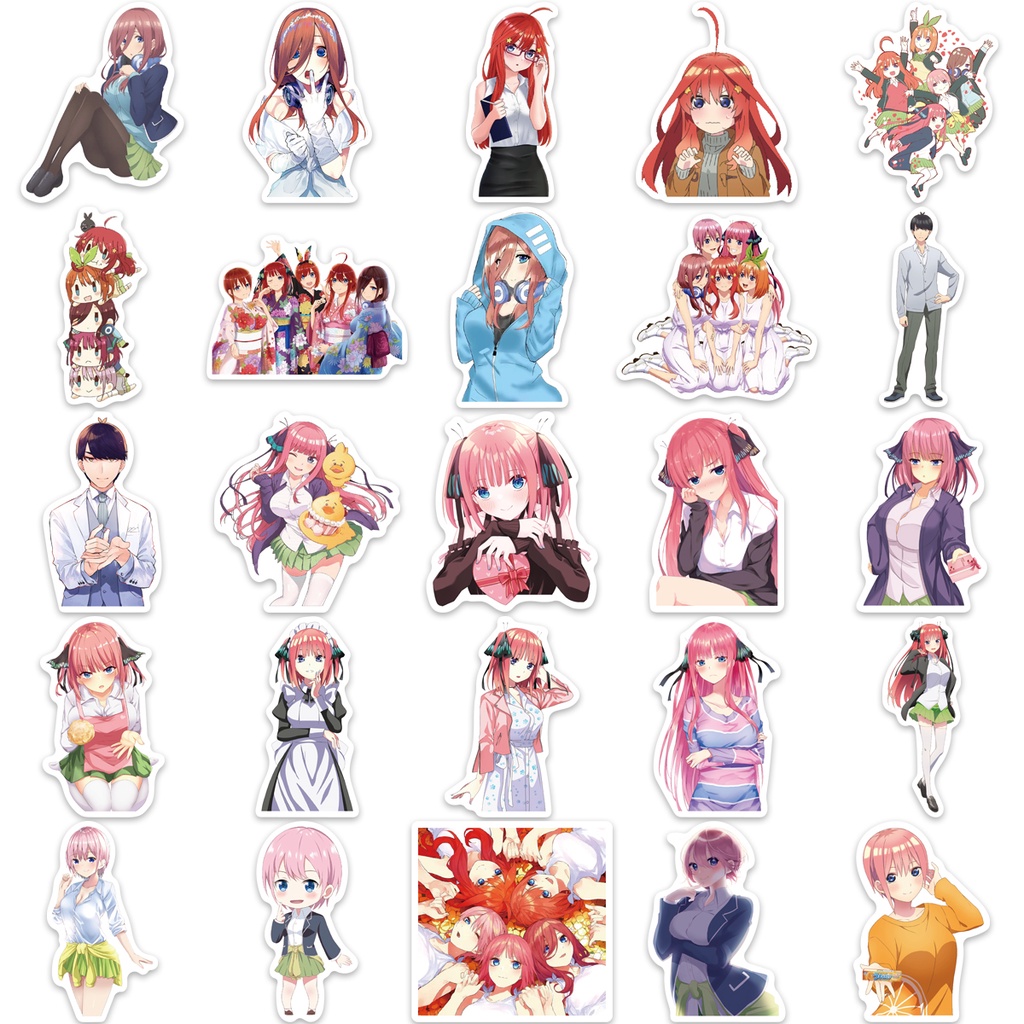 Bộ 50 Miếng Dán Anime The Quintessential Quintuplets Bằng PVC Trang Trí Ván Trượt / Laptop / Xe Hơi / Guitar /