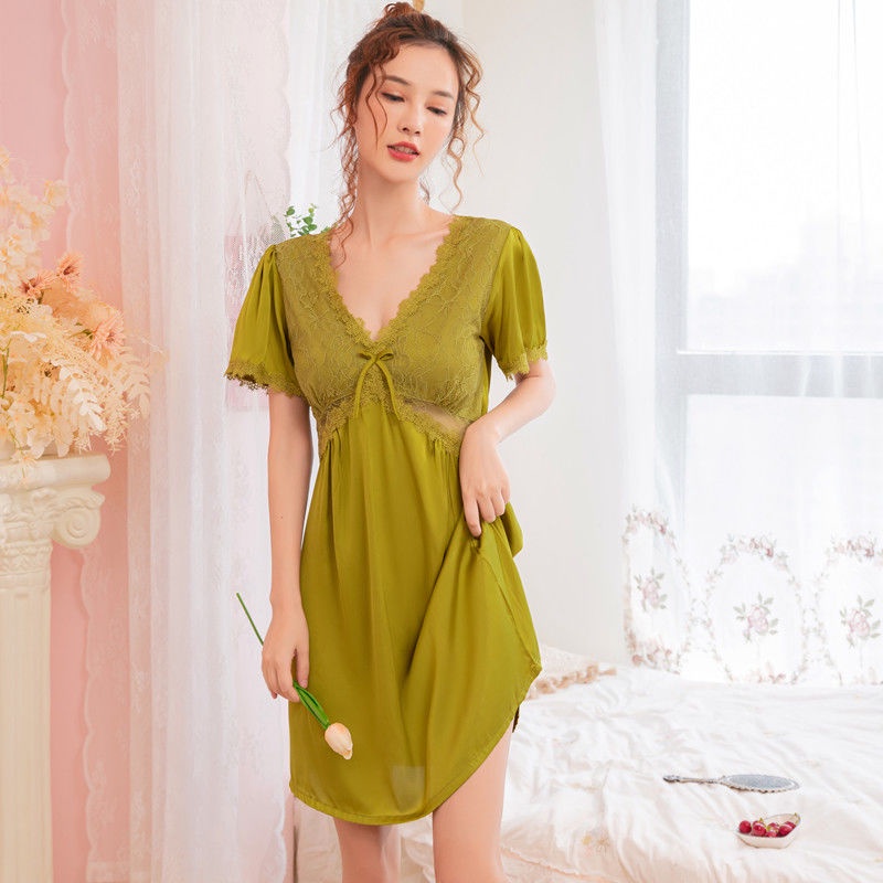 Đầm Ngủ Tay Ngắn Phối Ren Công Chúa Dễ Thương Thoải Mái Thời Trang Xuân Hè Cho Nữ