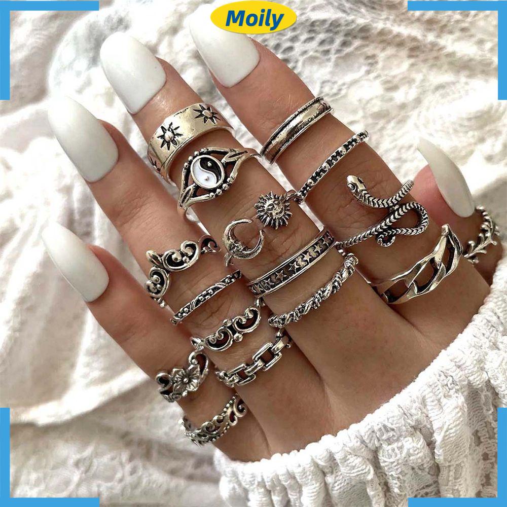 Set 16 Nhẫn Đeo Tay Phong Cách Punk Gothic Thời Trang