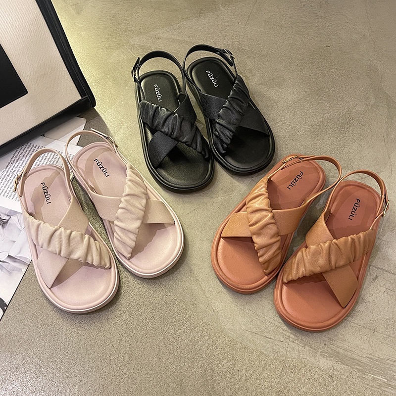 【Kiểm định chất lượng】Sandal Quai Chéo Màu Trơn Thời Trang Mùa Hè 2023 Cho Nữ