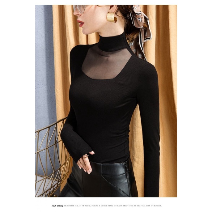 Áo Thun Tay Dài Cổ Cao Dáng Ôm Thời Trang Xuân Thu Cho Nữ