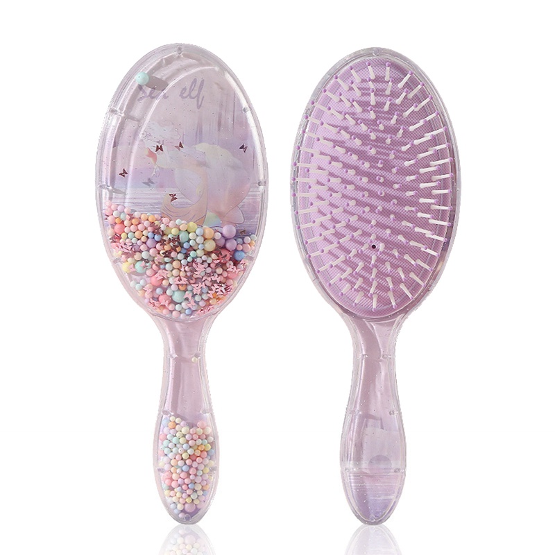 Lược Chải Tóc Hình Oval Cán Dài Màu Cầu Vồng Dễ Thương