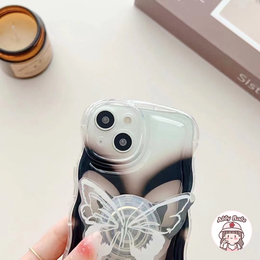 Ốp Điện Thoại TPU Mềm Trong Suốt Màu Đen 3D Chống Dơ Có Giá Đỡ Cho IPhone 14 Pro Max 13 12 11 Pro Max