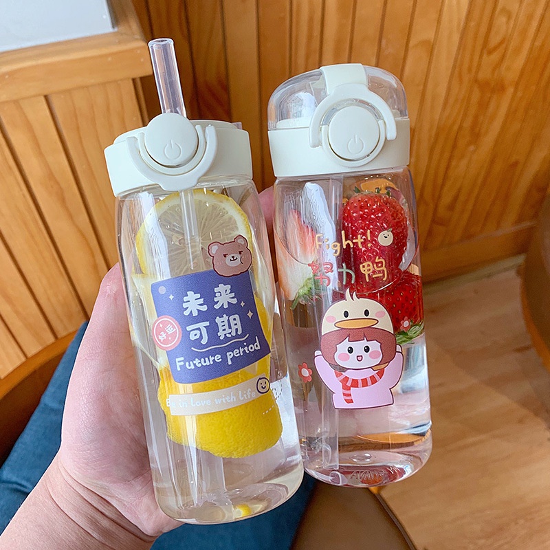 Bình nước cho bé đi học / Bình Nước cute 400ml Mini Dễ Thương Thân Thiện Với Môi Trường / bình nước có ống hút / bình nước nhựa