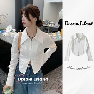Áo sơ mi croptop nữ màu trắng niche thiết kế cảm giác xếp lớp bên trong áo sơ mi dài tay áo sơ mi nữ màu trắng