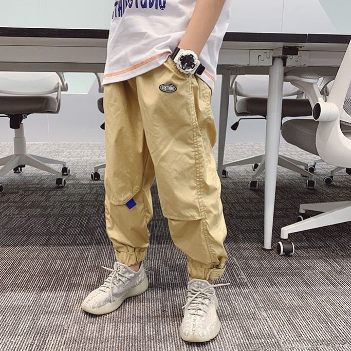 Quần Dài Thể Thao Vải Cotton Dáng Rộng Thiết Kế Cá Tính Cho Bé Trai