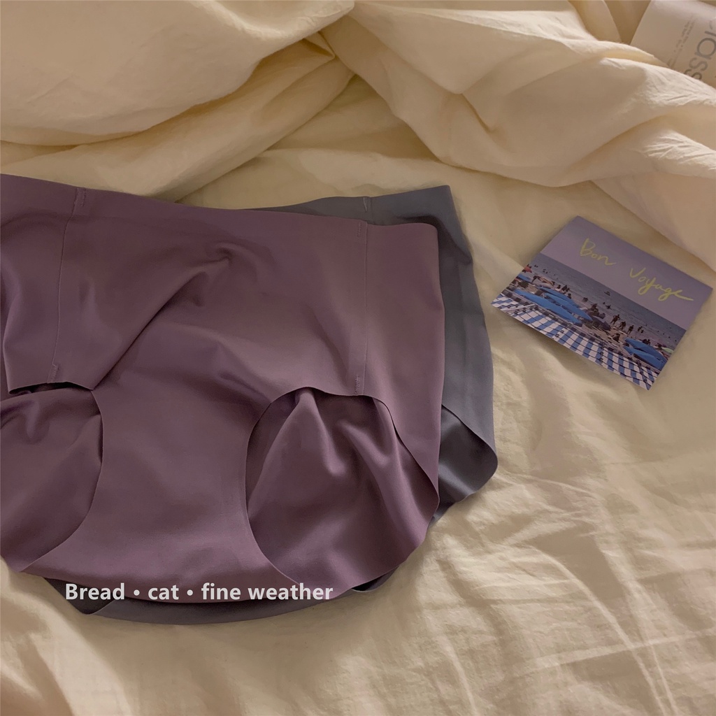 Quần Lót Cotton Lụa Lạnh Không Đường May Lưng Cao Co Giãn Thoáng Khí Màu Sắc Đơn Giản