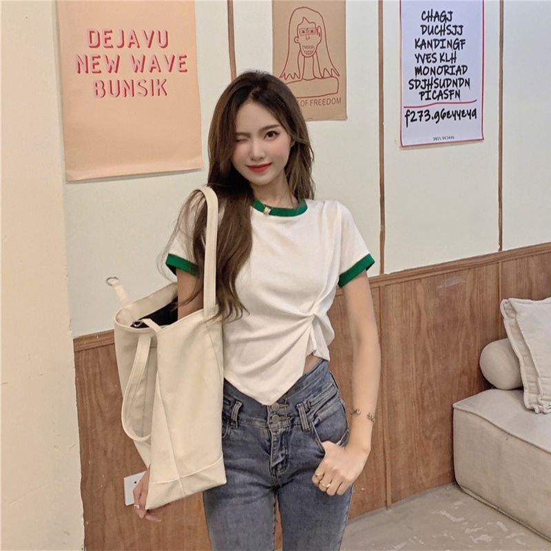 NRVP Áo Thun Tay Ngắn Dáng Ôm In Họa Tiết Độc Đáo Thời Trang Đường Phố Hàn Quốc Cho Nữ