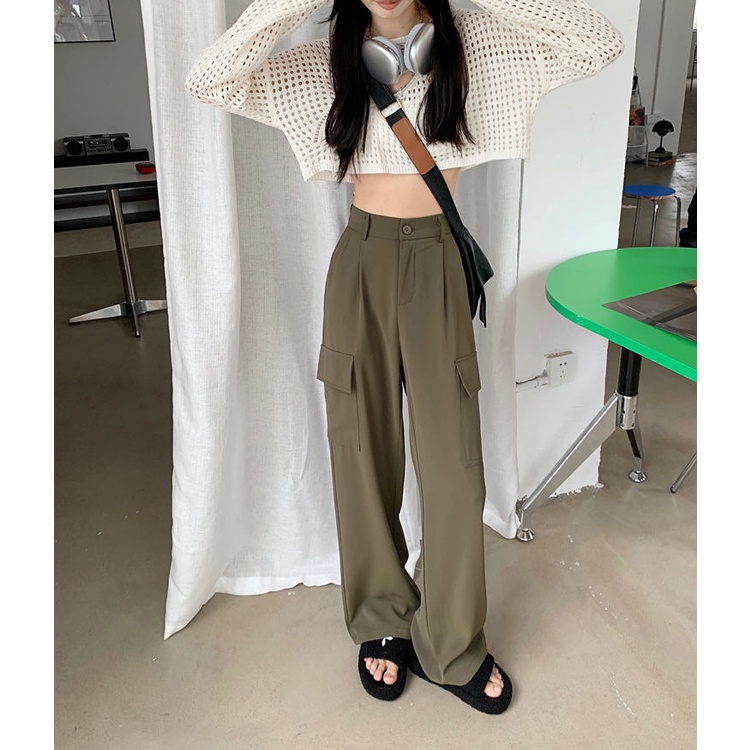 Quần Dài Lưng Cao Ống Rộng Phong Cách Vintage Mỹ Mới