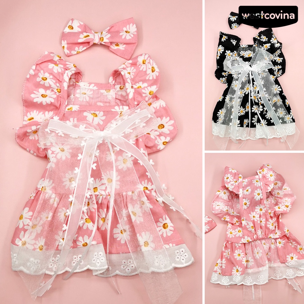 [COD]♝Bộ Đầm Thắt Nơ In Họa Tiết Hoa Dễ Thương Thoáng Khí Thời Trang Mùa Hè Xinh Xắn Cho Cún Cưng