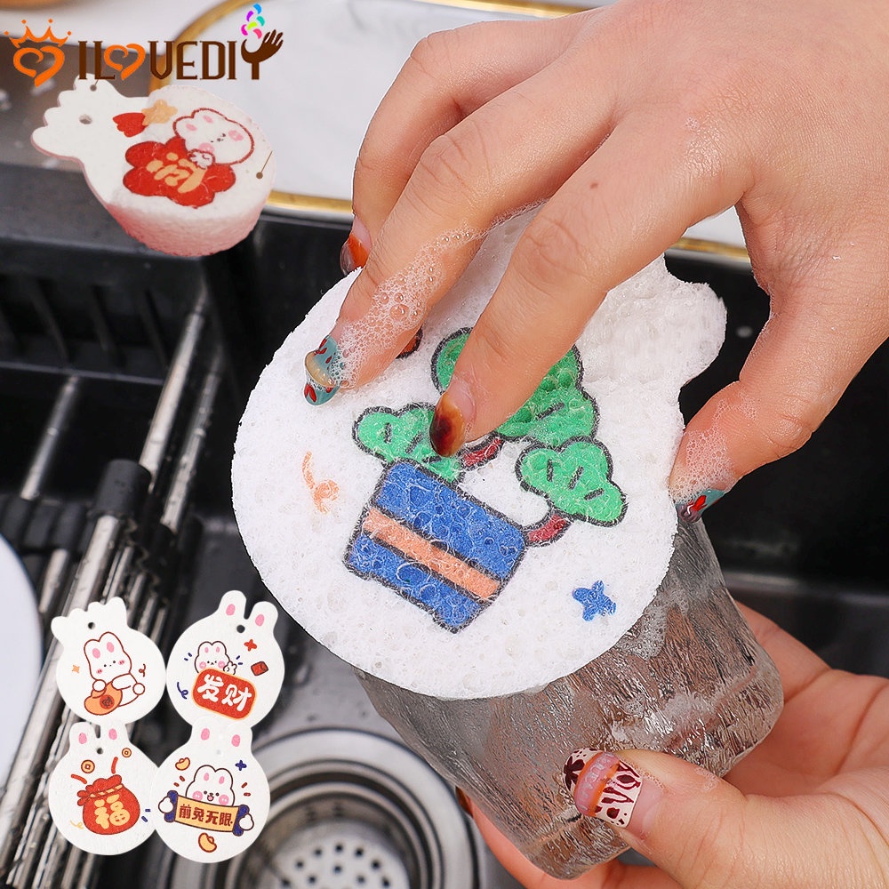 Miếng Xốp Rửa Chén Dạng Nén Hình Thỏ May Mắn Siêu Thấm Có Thể Tái Sử Dụng