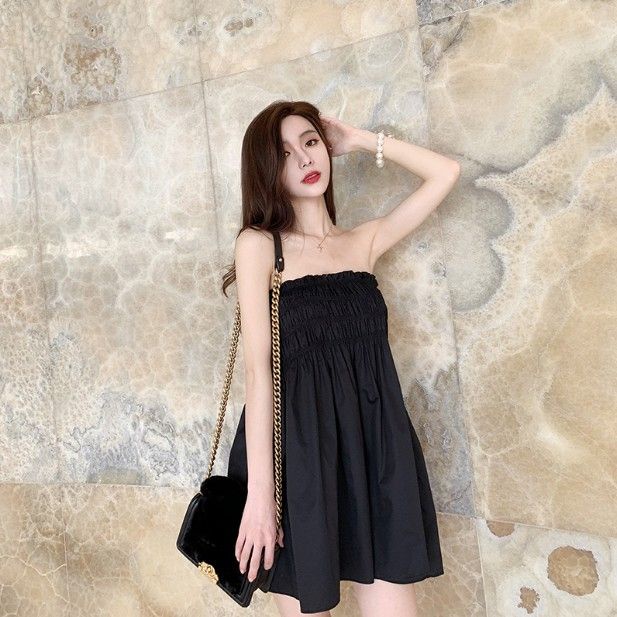 Đầm Xòe Cúp Ngực Màu Đen Phong Cách Retro Gợi Cảm Cho Nữ