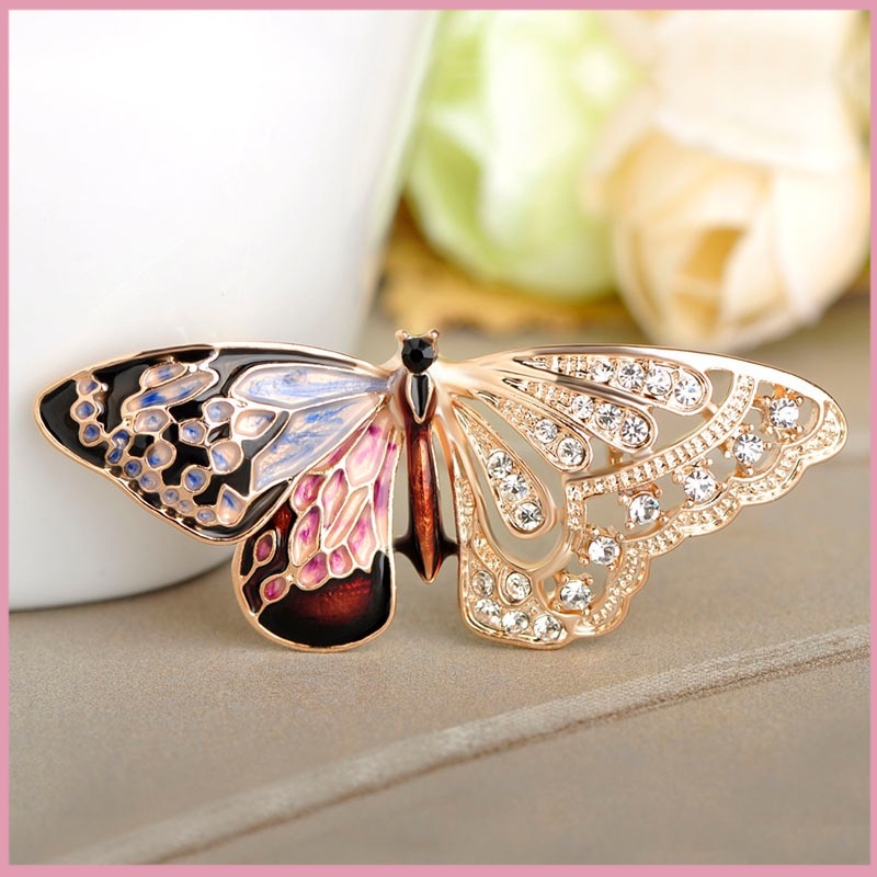 Ghim Cài Áo Hình Bướm Tráng Men Đính Đá Pha Lê Tím Thời Trang Cho Nam Và Nữ