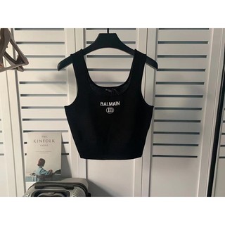 Spring and Summer new Balmain silk U-shaped collar suspender letter solid color vest for women