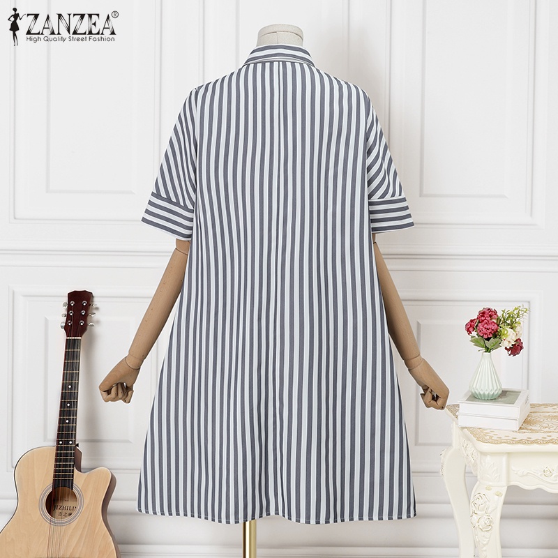 Áo sơ mi ZANZEA ngắn tay họa tiết sọc thời trang dành cho nữ