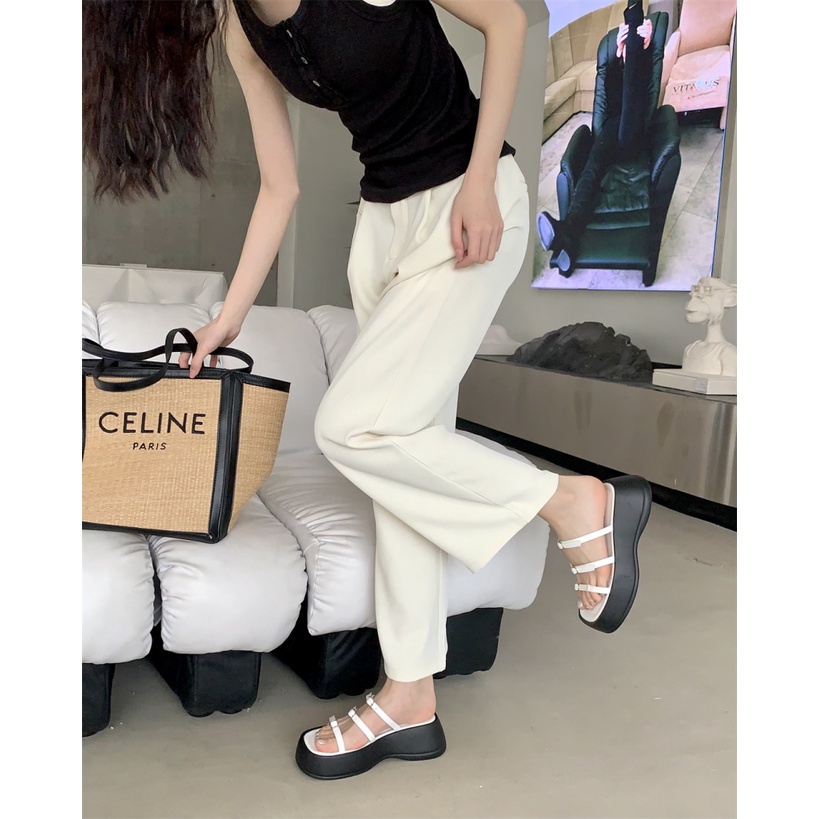 Giày Sandal Đế Dày Tăng Chiều Cao Phối Khóa Thời Trang Mùa Hè 2023 Cho Nữ