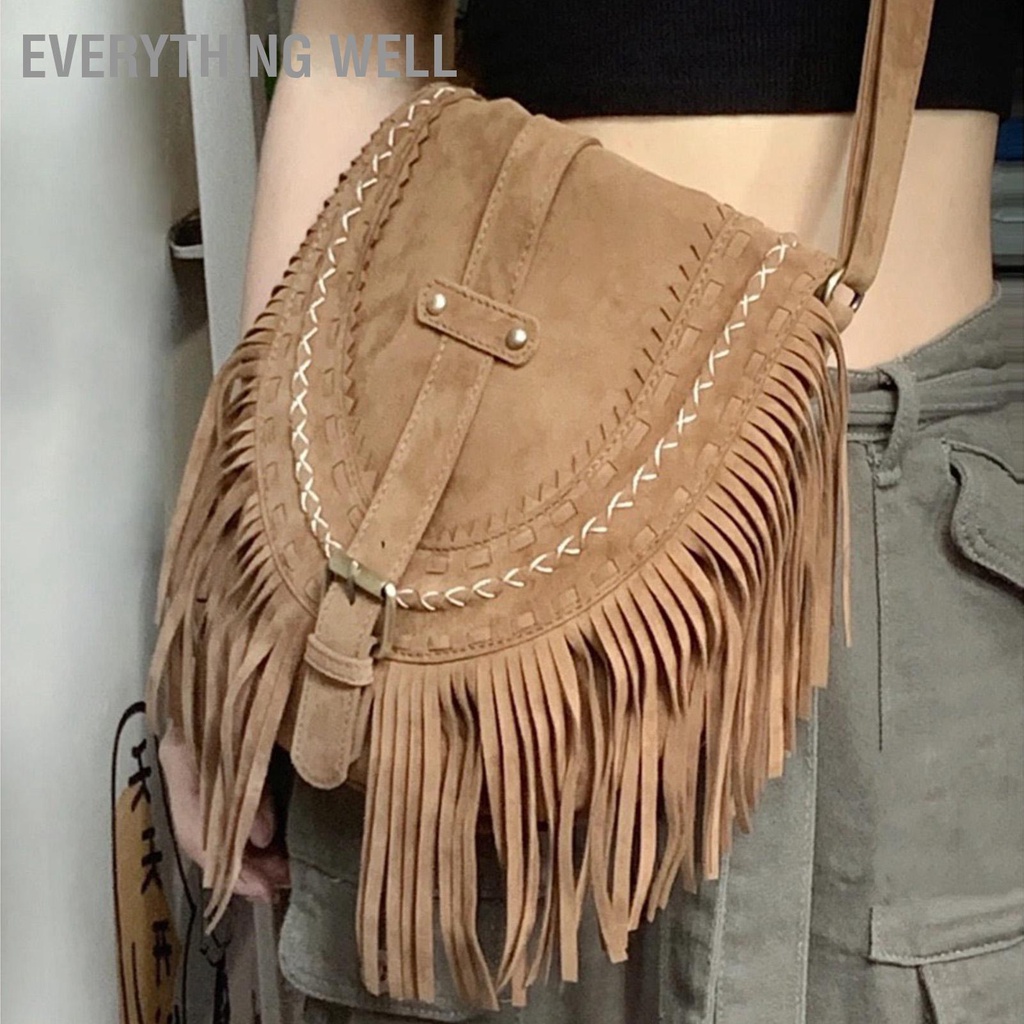 Phụ nữ Vintage Tua Rua Túi Điều Chỉnh Dây Đeo Thời Trang Thanh Lịch Đơn Vai Viền Túi