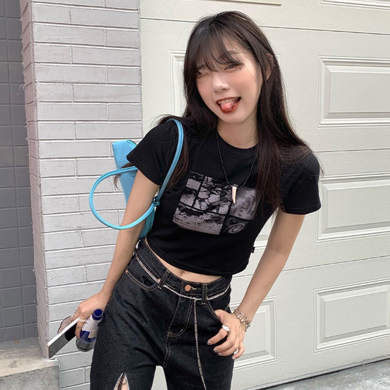 Áo thun XINLANYASHE ngắn tay in họa tiết thời trang mùa hè Hàn Quốc 2023