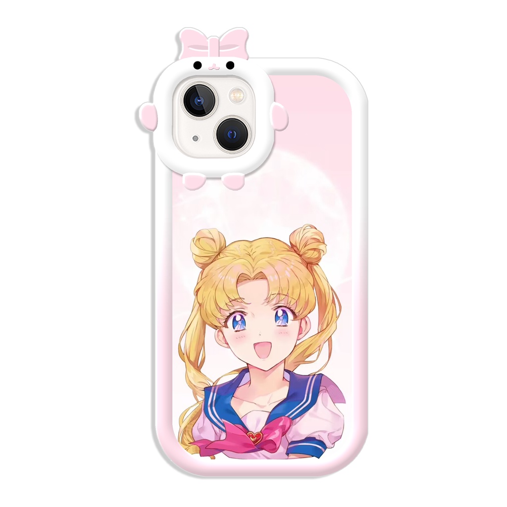 Case for IPhone 14 13 12 11 Pro Promax 14Plus  X XS XR XSMAX Sailor Moon Cute Monster Bow Tie Style Soft Matte TPU Casing DCG