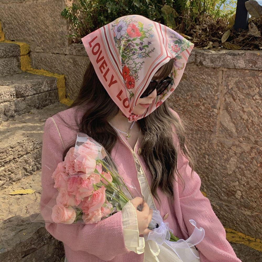 Khăn Choàng Cổ Hình Vuông In Chữ Phong Cách Vintage Dành Cho Nữ