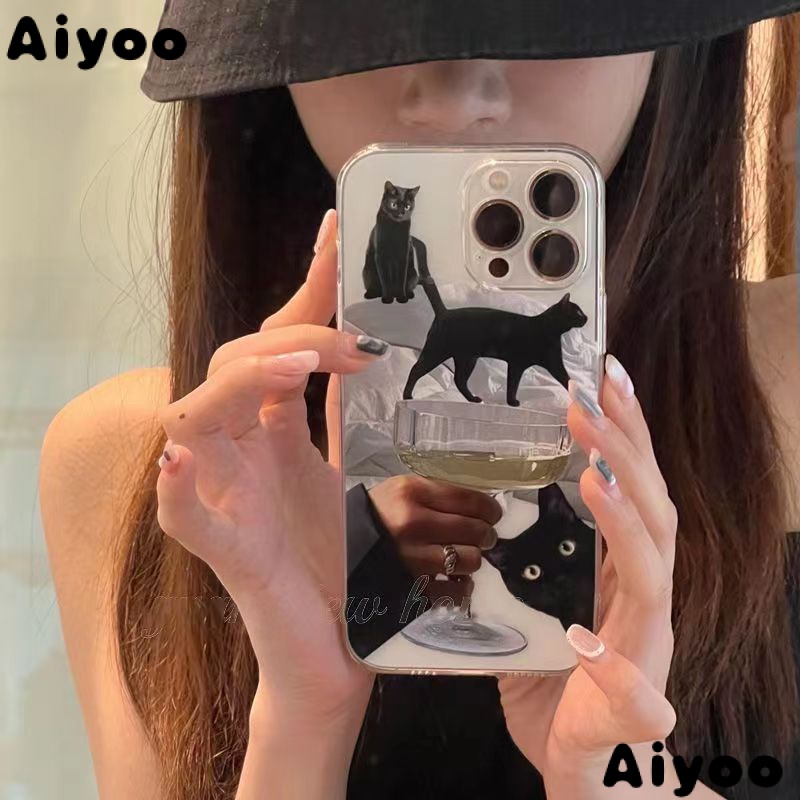 ✅Ốp Điện Thoại Silicon Mềm Chống Sốc Hình Mèo Uống Rượu Mặt Kính 8Pin Cho iPhone 13 14promax 12 11 xr U3G2