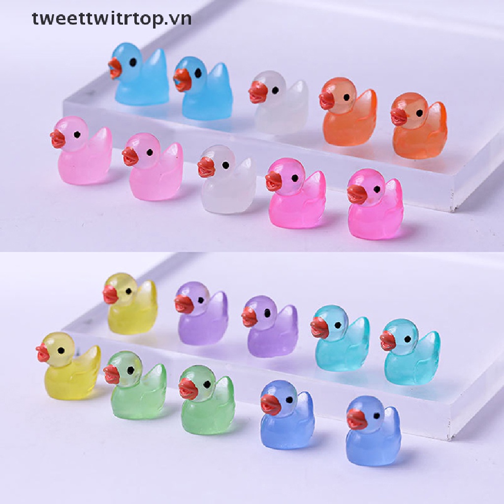 Set 10 Chú Vịt Mini Bằng Nhựa Phát Sáng Trong Bóng Tối Trang Trí Tiểu Cảnh / Nhà Búp Bê / Sân Vườn DIY