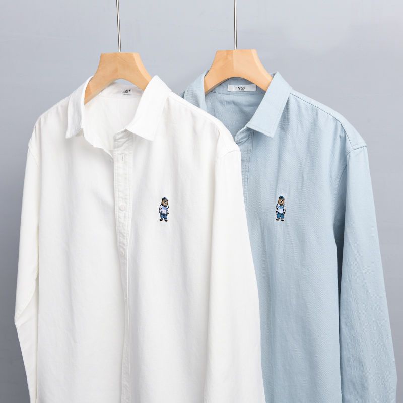 Áo Sơ Mi Nam Dài Tay Thêu Hình Gấu Màu Sắc Thanh Lịch