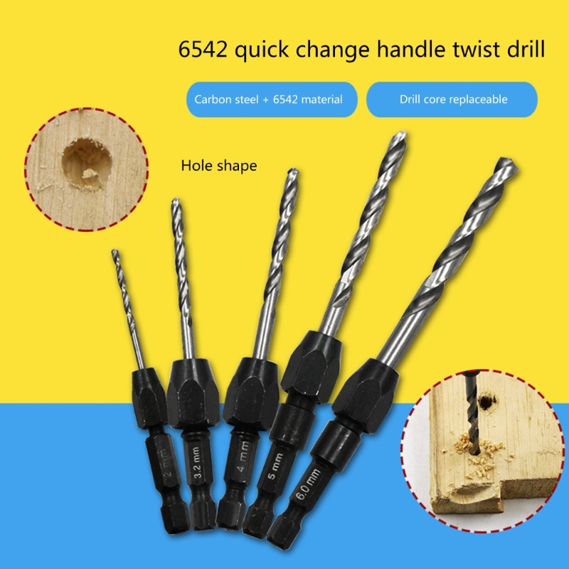 Bộ 5 Mũi Khoan Xoắn Ốc Chuôi Lục Giác 2mm Đến 6mm 6542 Lõi Thép