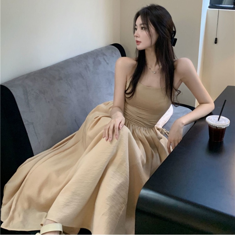 COZOKC Đầm Sát Nách Hở Lưng Form Ôm Mềm Mại Kiểu Dáng Đơn Giản