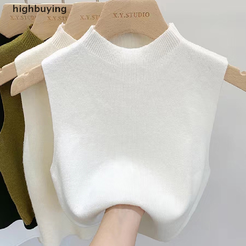 Áo Dệt Kim Sát Nách Cổ Lọ Màu Trơn Thời Trang Mùa Hè Cho Nữ