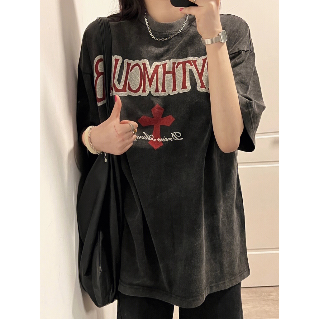 NRVP Áo Thun 100% Cotton Tay Ngắn Dáng Suông In Họa Tiết Hoạt Hình Phong Cách Hàn Quốc Cho Nữ