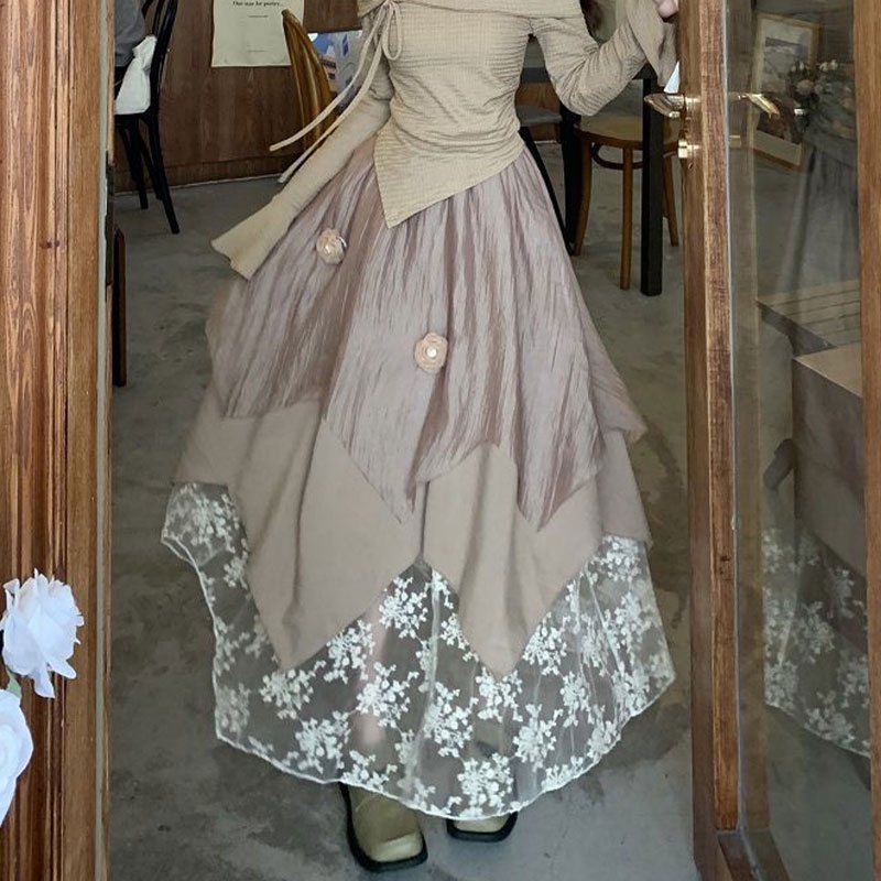 HUIZUMEI Áo Khoác Dáng Dài Phối Chân Váy Dài Lệch Tà Kiểu Phương Tây Cao Cấp Cho Nữ