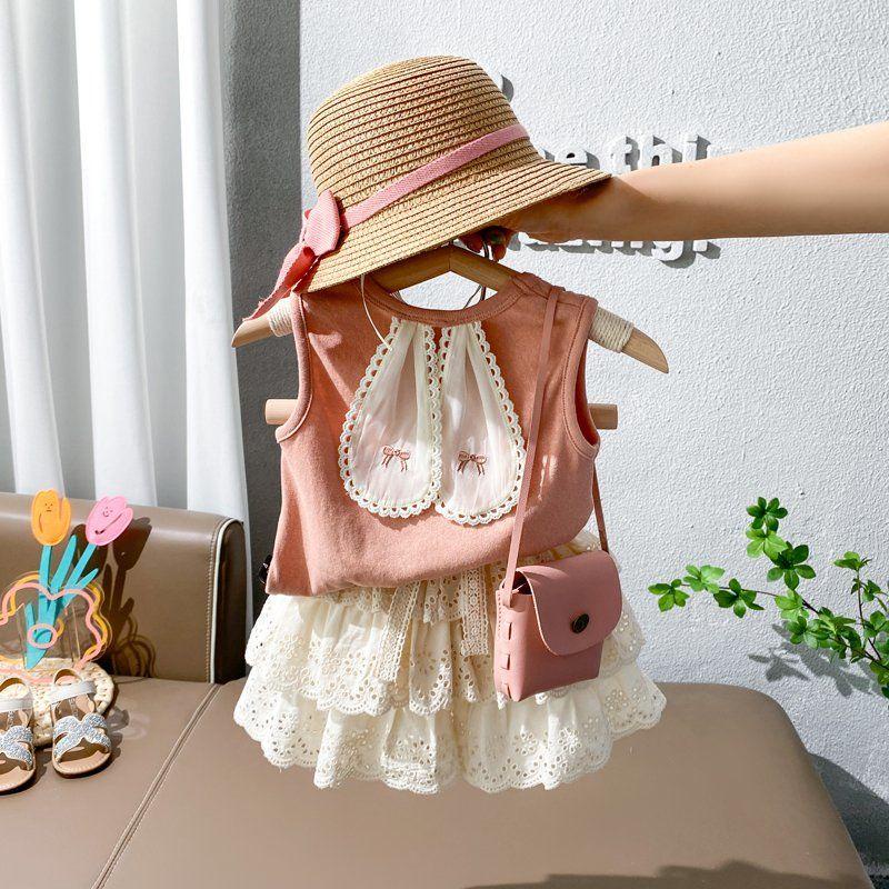 Set Áo Thun Cotton Không Tay + Chân Váy Thời Trang Mùa Hè Cho Bé Gái