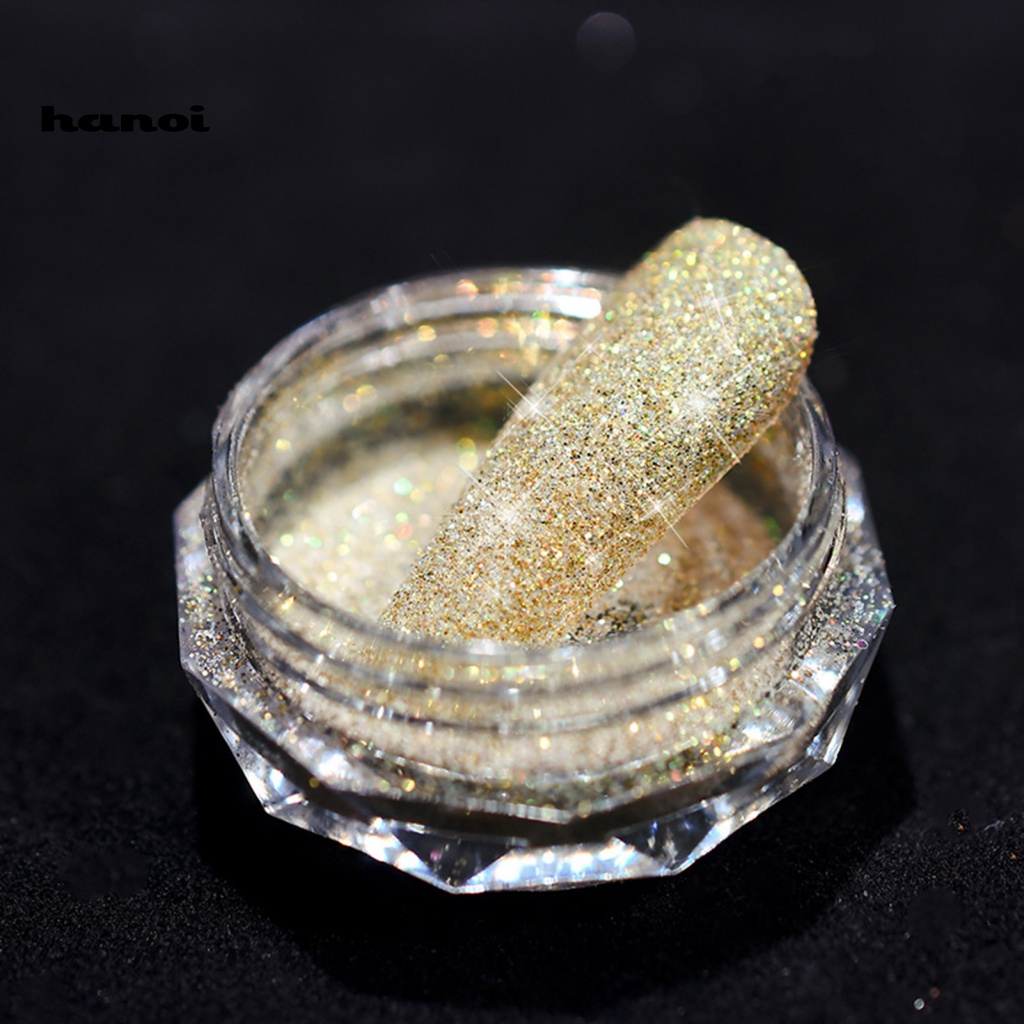 HAN_ Nail Powder Long Lasting Holographic DIY Mirror Effect Nail Glitter Powder for Manicure