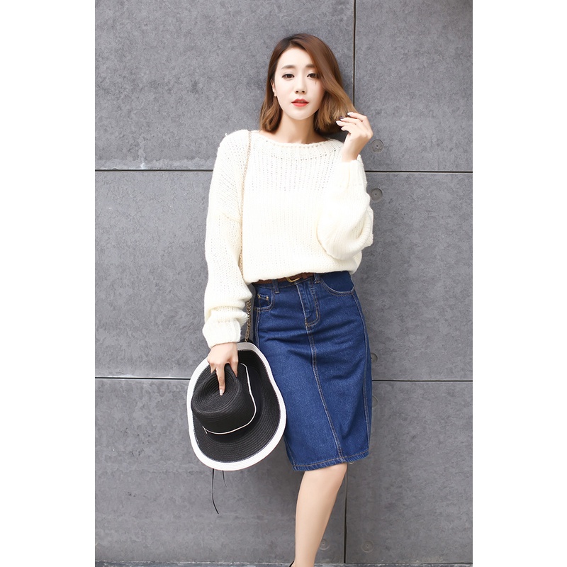 Chân váy jean Chữ A Hở Lưng Phong Cách Mới