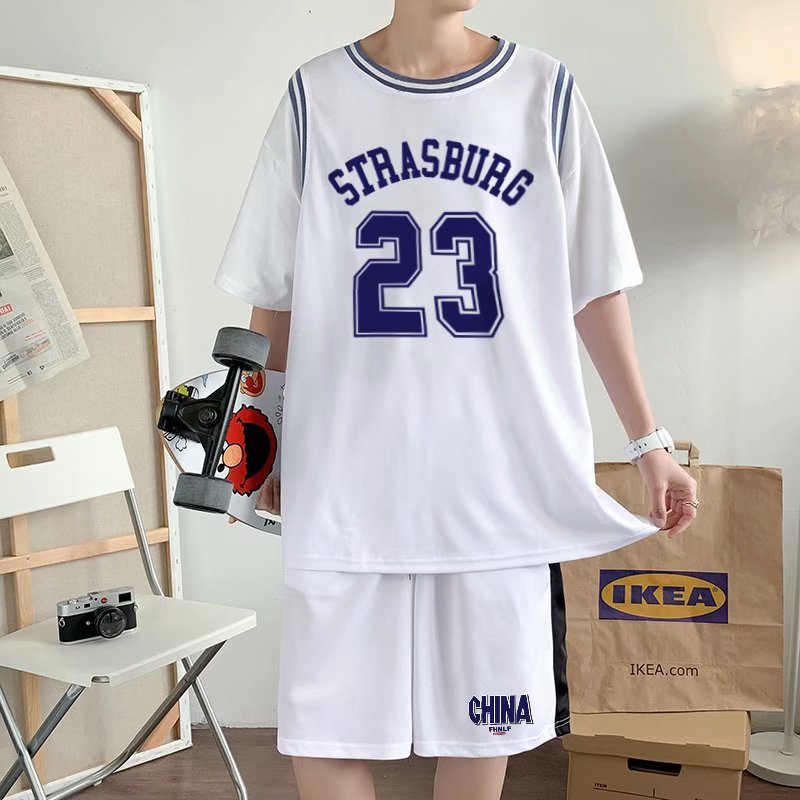 Bộ Đồng Phục Bóng Rổ Gồm Áo Thun Tay Ngắn Và Quần short Vải Lụa Lạnh Số 23 Thời Trang Mùa Hè Cho Nam