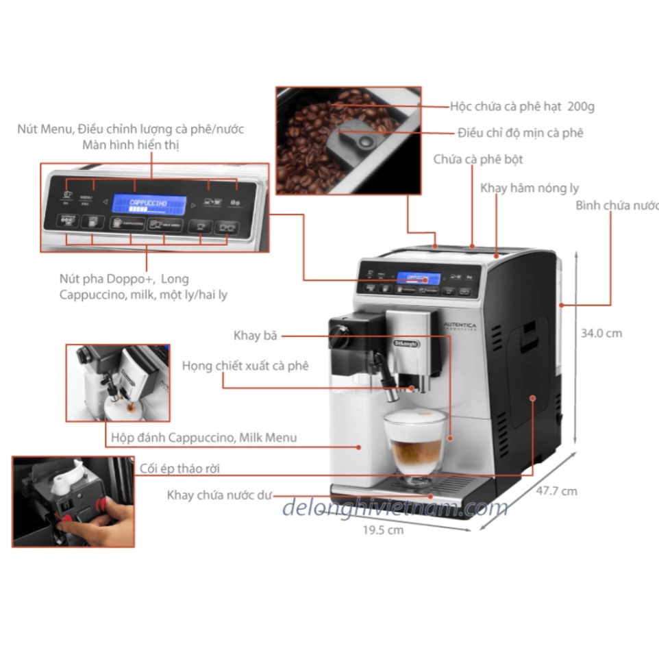 Máy Pha Cà Phê Tự Động Delonghi Autentica ETAM 29.660.SB, Coffee Machine, Máy Pha Cafe, Cappuccino, Espresso, Nhập Ý