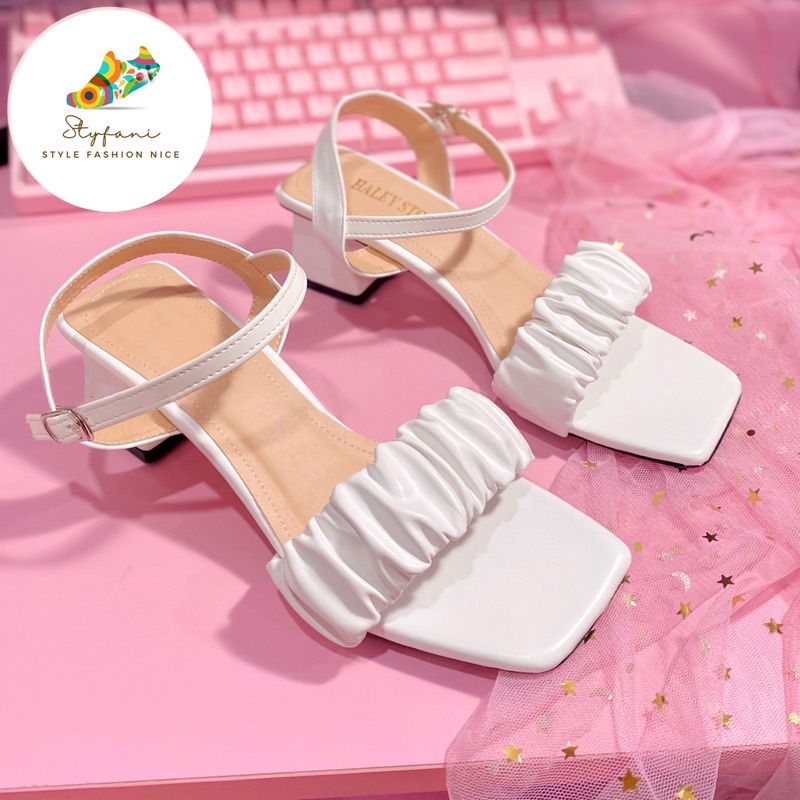 Giày sandal  nữ cao gót 4P quai ngang nhúm gót vuông trẻ trung cá tính đi chơi