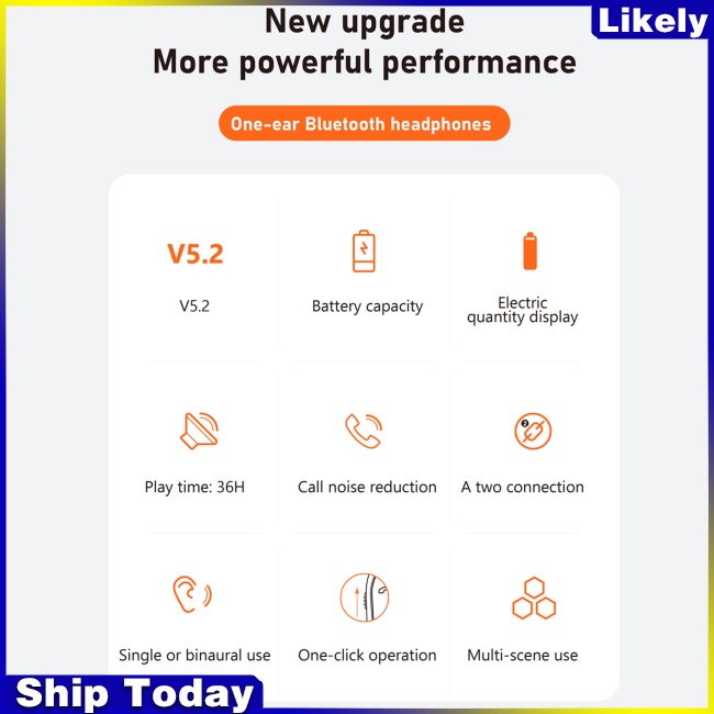 Tai Nghe Bluetooth Không Dây ly Hi6 V5.2 Một Bên Tai 36h Dùng Khi Lái Xe / Chơi Nhạc