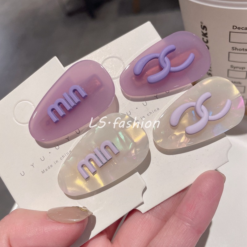 Kẹp Tóc Acrylic Màu Tím In Chữ Phong Cách Hàn Quốc Dễ Thương Dành Cho Nữ