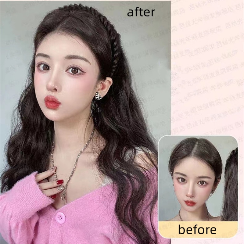 Tóc Giả Dài Xoăn Gợn Sóng Nhỏ Màu Đen / Nâu Tự Nhiên Phong Cách Hàn Quốc Ngọt Ngào Cho Nam Và Nữ