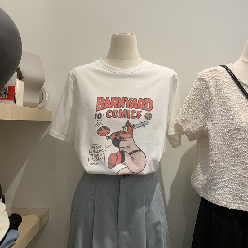 Áo thun NRVP 100% cotton tay ngắn in họa tiết độc đáo phong cách Hàn Quốc cho nữ