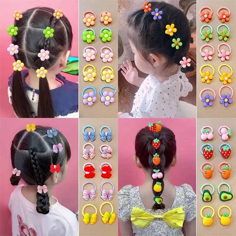 10 PCS/Set Children's Flower Rubber Band Hair Ring Cute High Elastic Hair Rope for Girls