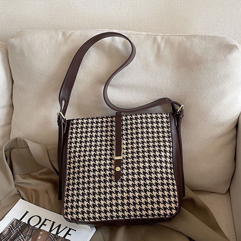 Túi Đeo Chéo Vải canvas Họa Tiết houndstooth Dễ Phối Đồ Thời Trang Cho Nữ