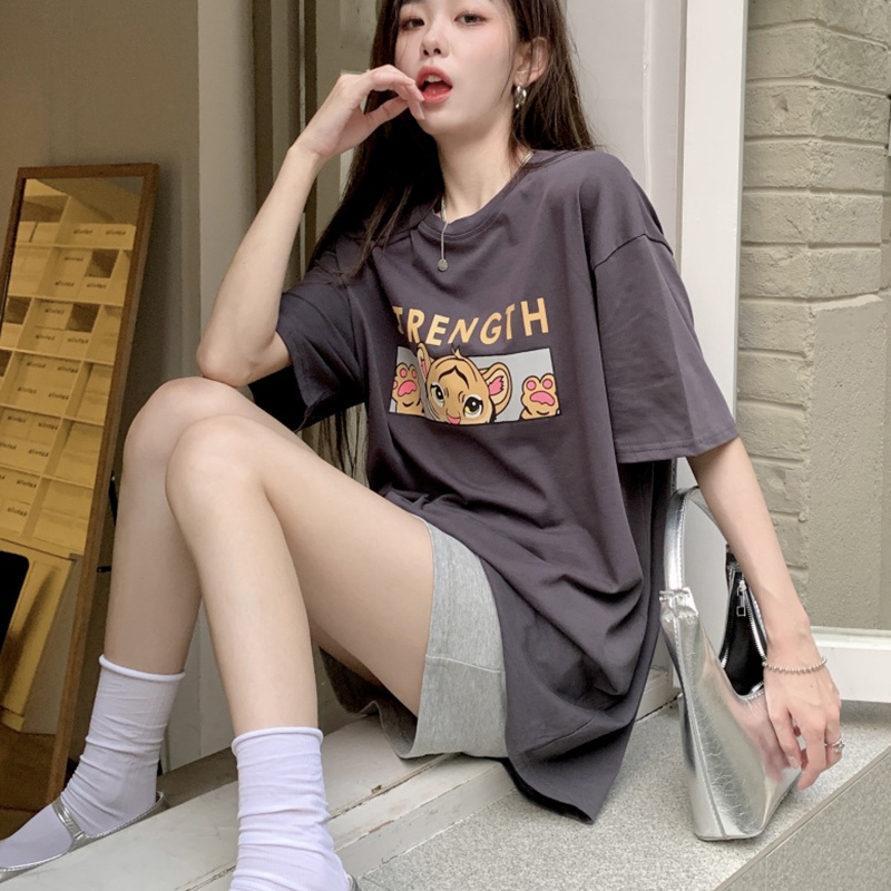 IELGY  Áo Thun Tay Ngắn Dáng Rộng In Họa Tiết Hoạt Hình Phong Cách Hàn Quốc Thời Trang Cho Nữ