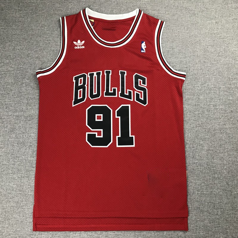 Áo Bóng Rổ NBA Jersey Chicago Bulls No.91 Rodman Rodman Jersey Màu Đỏ Phong Cách Retro