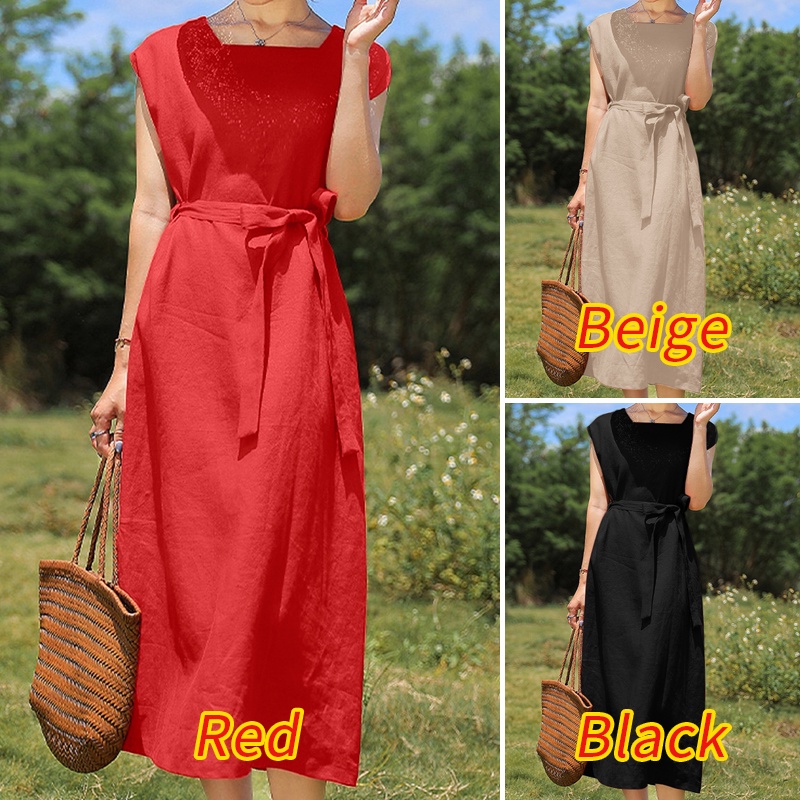 ZANZEA Đầm Cổ Vuông Phong Cách Đường Phố Hàn Quốc Thời Trang