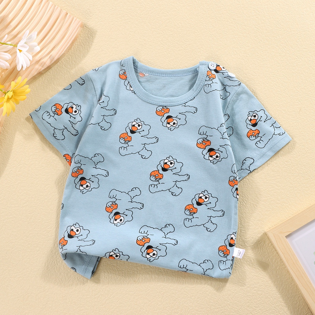 【YAOEENH】Áo Thun Cotton Tay Ngắn Dáng Rộng 73-130cm In Họa Tiết Hoạt Hình Phong Cách Hàn Quốc Cho Bé Trai Và Gái