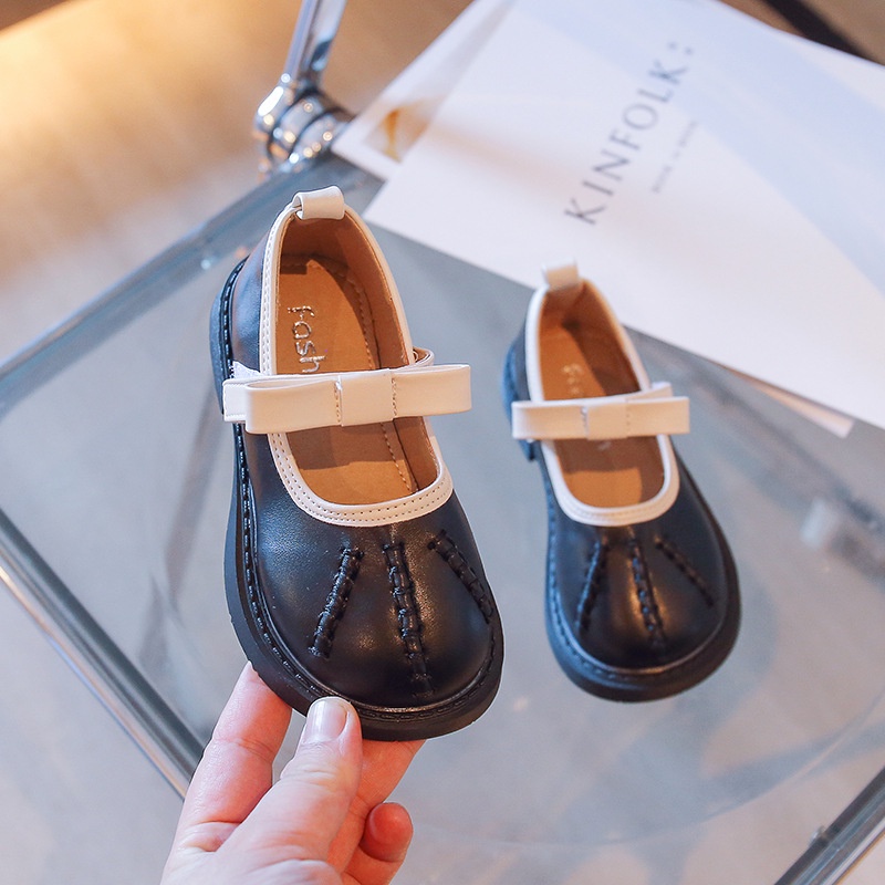 Bololo Giày Búp Bê Da Phối Nơ Xinh Xắn Theo Phong Cách Hàn Quốc Dành Cho Bé Gái